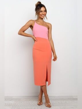 Petal & Pup Xiomar Orange and Pink One Shoulder Slit Summer Dress New Size 4